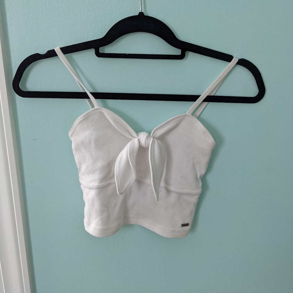 SOLD white crop tank w/ tie in front